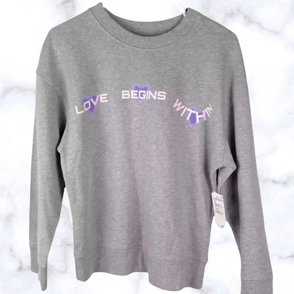 BP Love Begins Within Graphic Print Pullover Sweatshirt Long Sleeve Terry Gray - Picture 2 of 6